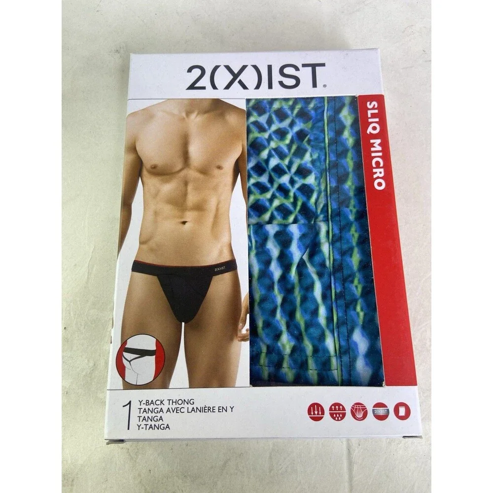 2xist Sliq Micro Y-Back Thong Underwear Geometric Print Mens Size M